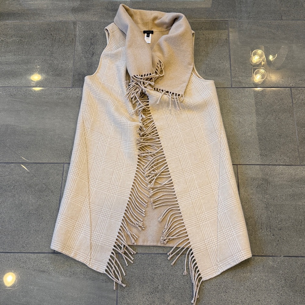 Talbots Beige Plaid Fringe Vest